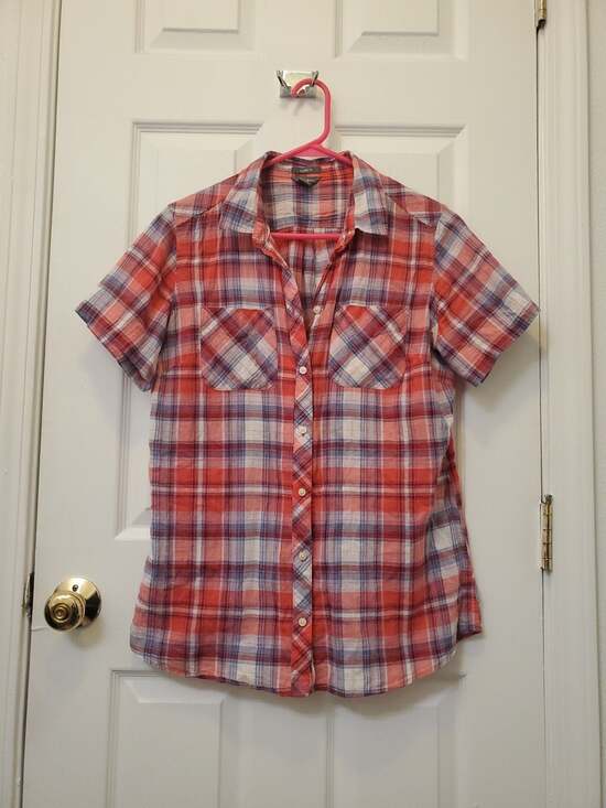 Eddie Bauer Tops - Eddie Bauer Women's Classic Fit Red Plaid Short Sleeve Button-Up Shirt